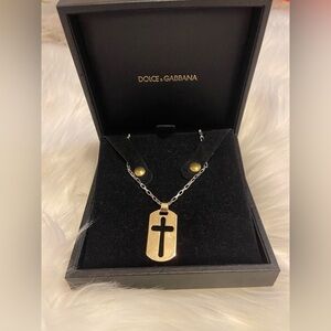 RARE- 💯% Authentic 2-tone Dolce & Gabbana Golden Cross Dog Tag necklace 24”